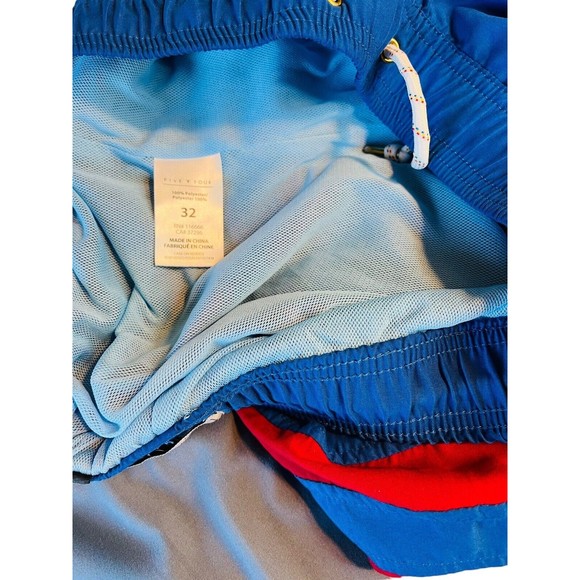 Men’s Five Four Ferry Blue Red Nautical Lined Drawstring Swim Trunks Size 32 - Picture 8 of 10